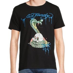 ED HARDY “COBRA” Cotton Garment Washed Crew Neck Short Sleeve Graphic T Shirt
